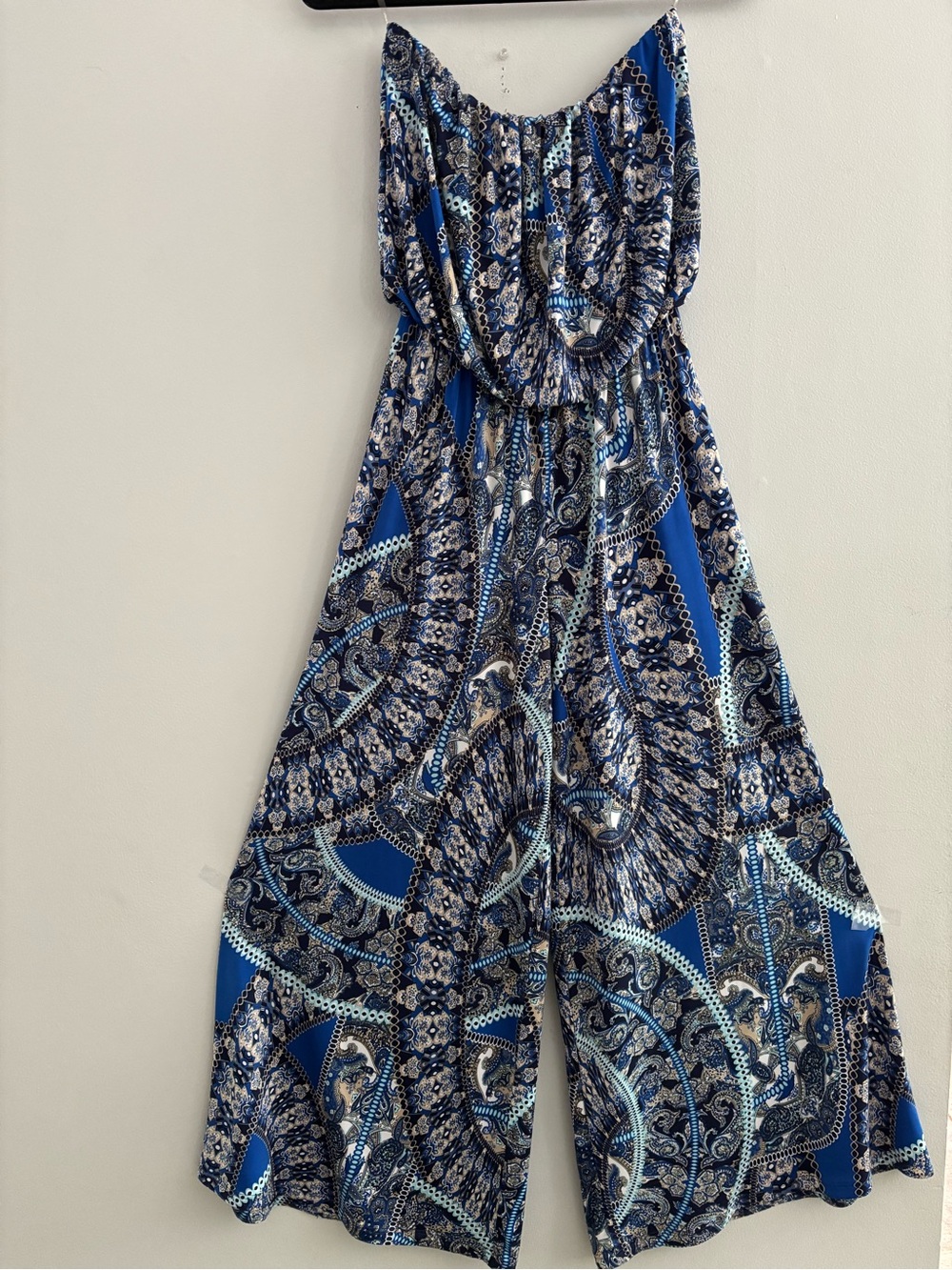 Melanie Lyne Boho Bandeau Palazzo Wide-Leg Jumpsuit Royal Blue Med Made in USA